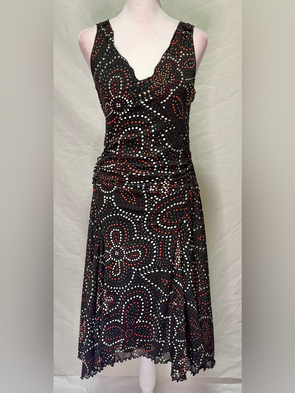 Vintage Y2K Max Studio Mesh Dress Ruched Asymmetrical Whimsigoth